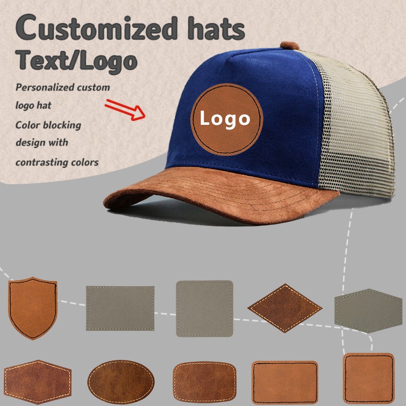 Leather Work Hat - Skórzana etykieta Niestandardowe logo Pięciopanelowa zamszowa