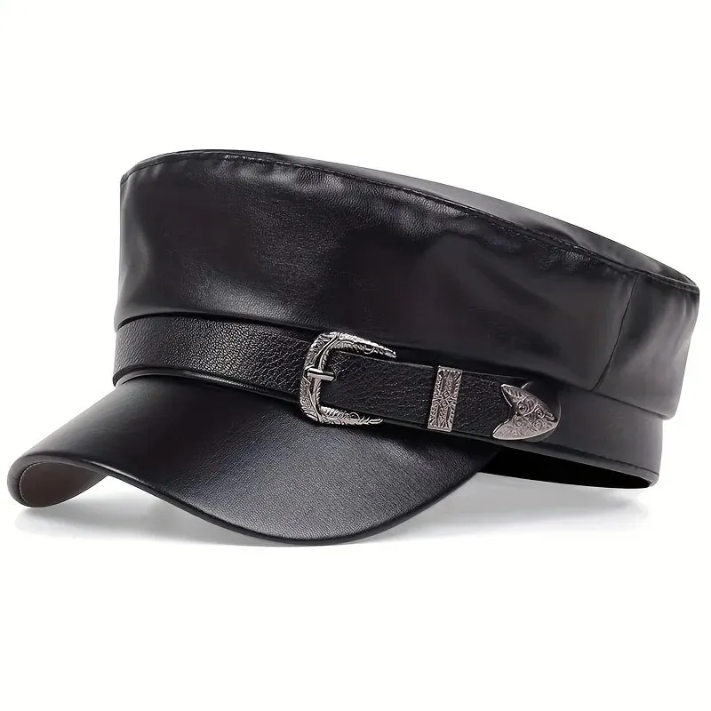 Leather Work Hat - Modne damskie duże skórzane kapelusze z