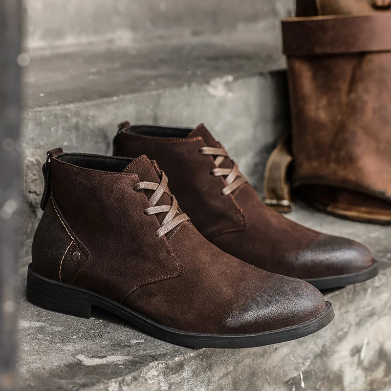 Leather Work Boots - Nowe botki ze skóry zamszowej, ręcznie