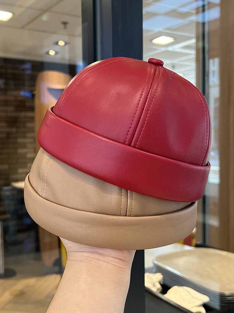 Leather Work Hat - Wiosenno-letni skórzany kapelusz w stylu vintage,