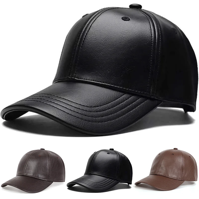 Leather Work Hat - Unisexowa Czapka Bejsbolówka z PU Skóry,