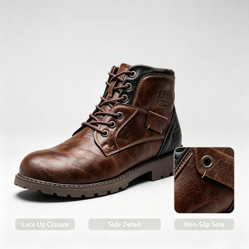Leather Work Boots - Męskie, skórzane, w stylu vintage, wysokie
