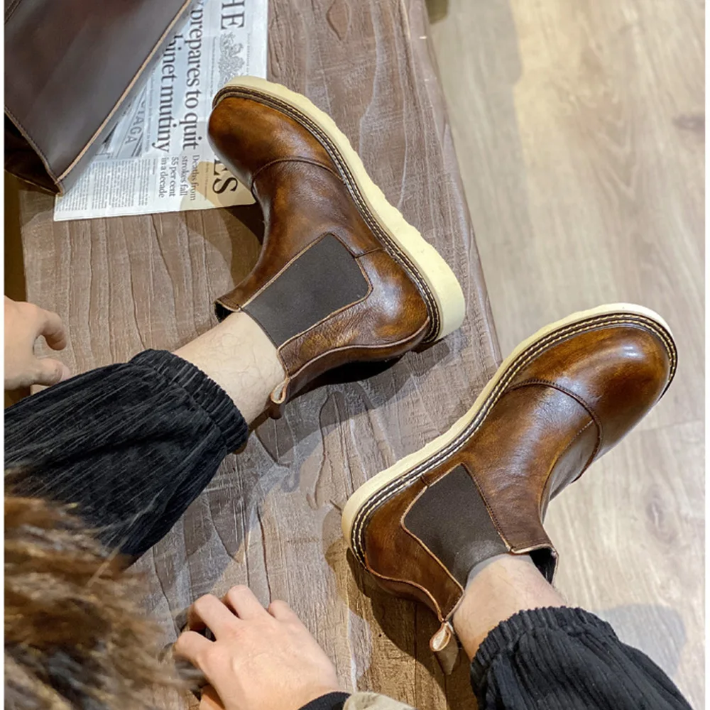 Leather Work Western - Męskie buty Chelsea z prawdziwej skóry