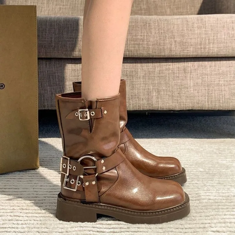 Leather Work Western - Damskie botki do kostki Jesień Praca
